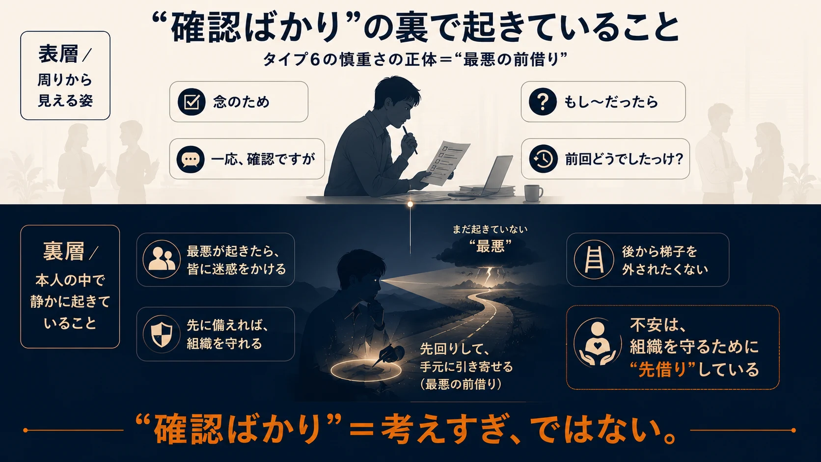 『確認ばかり』の裏で起きていること二層図｜タイプ6の慎重さの正体は最悪の前借り