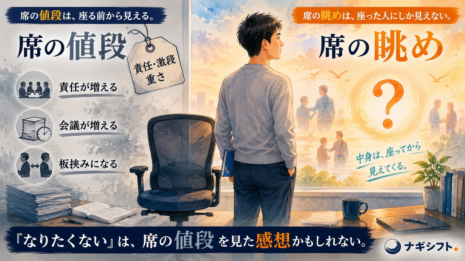 管理職になりたくない理由になる席の値段は座る前から見える。課長席の眺めは座った人にしか見えない