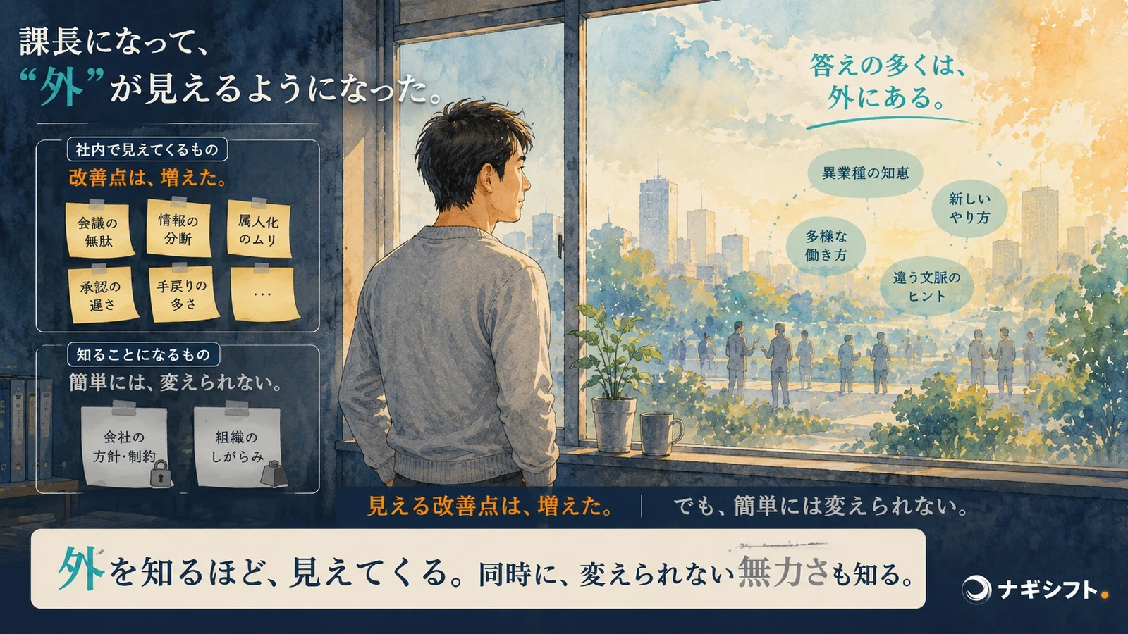 課長になって外が見えるようになった。改善点は増えた。でも一会社員では簡単に変えられない無力さも知る