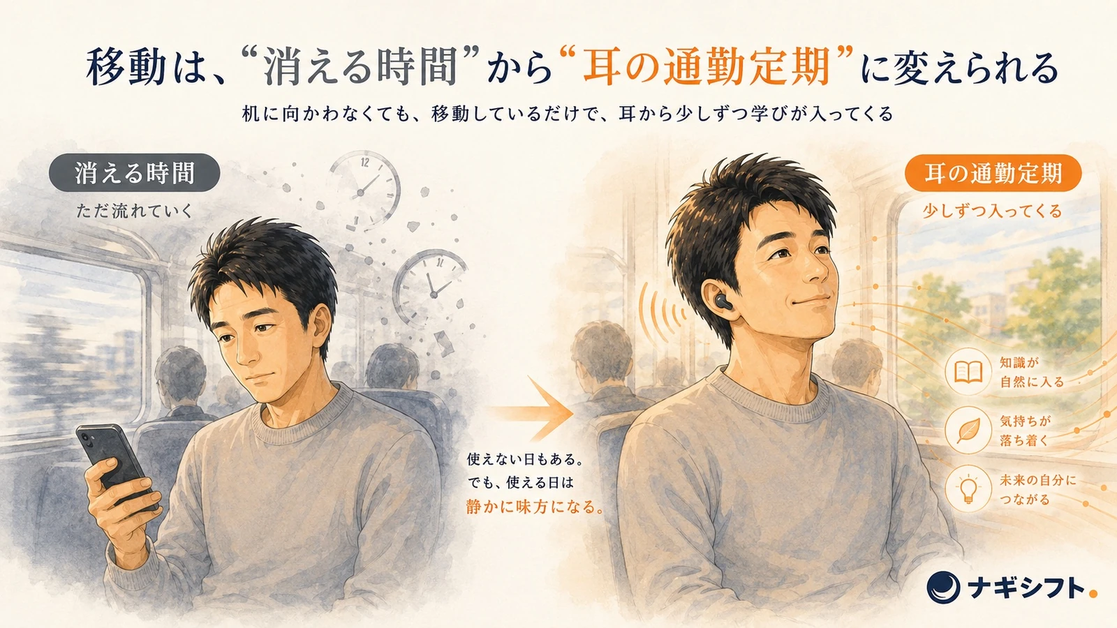 移動は消える時間から耳の通勤定期に変えられる｜オーディオブックを通勤で使う