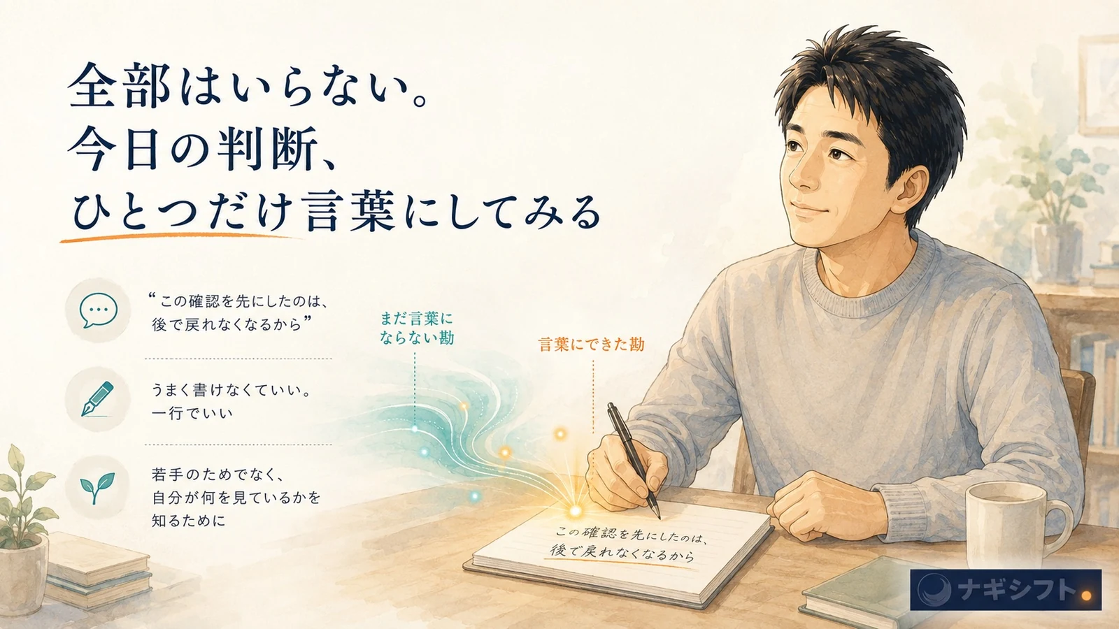 全部はいらない。今日の判断ひとつだけ言葉にしてみる｜うまく書けなくていい一行でいい