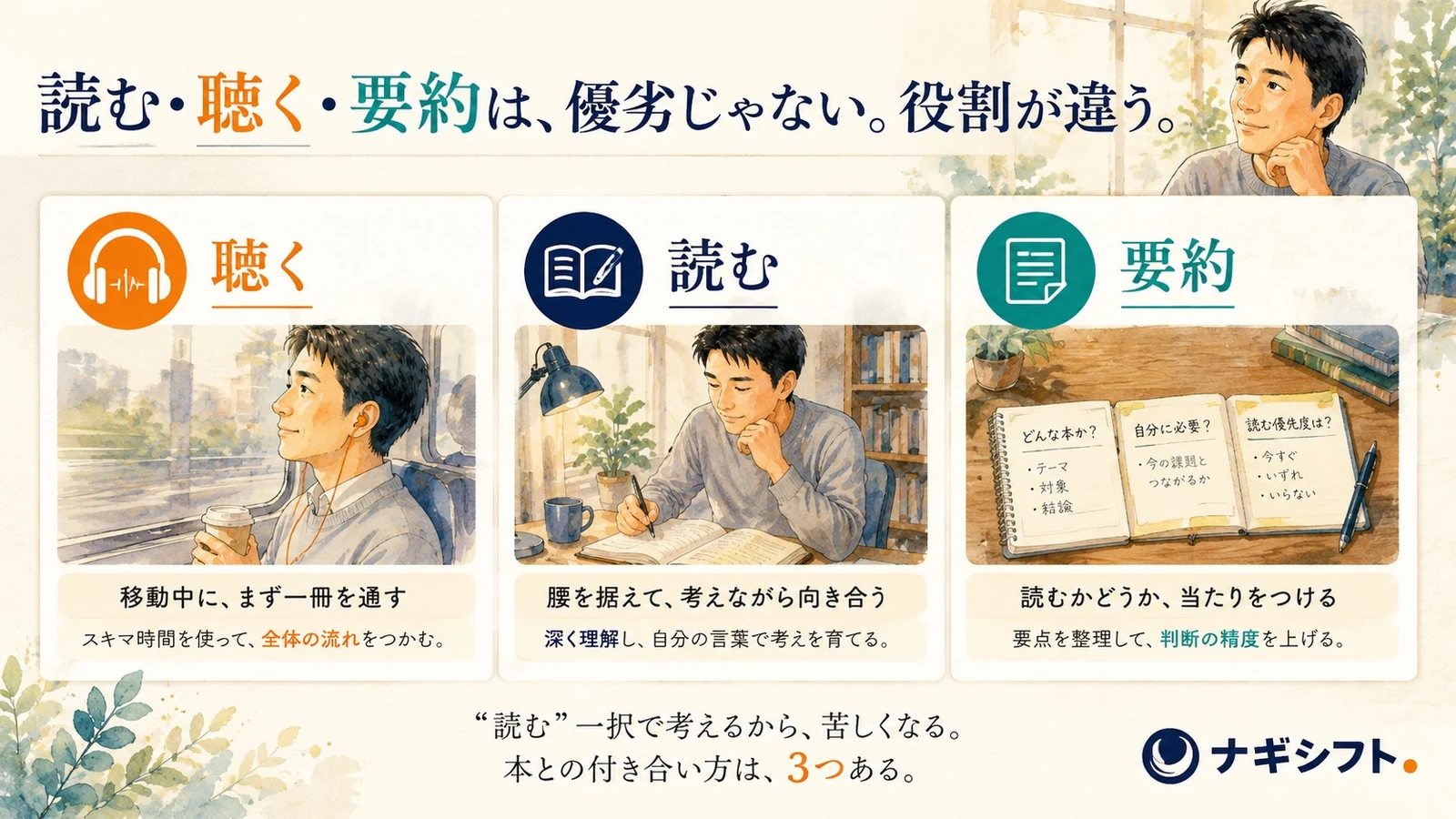 読む・聴く・要約は優劣じゃない役割が違う｜3つの入口の役割