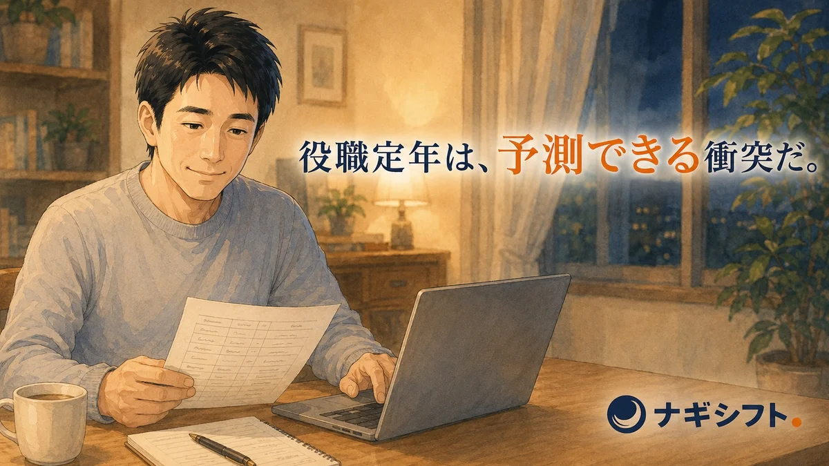 夜の自宅で、家計の試算表を穏やかな表情で確認する40代の男性